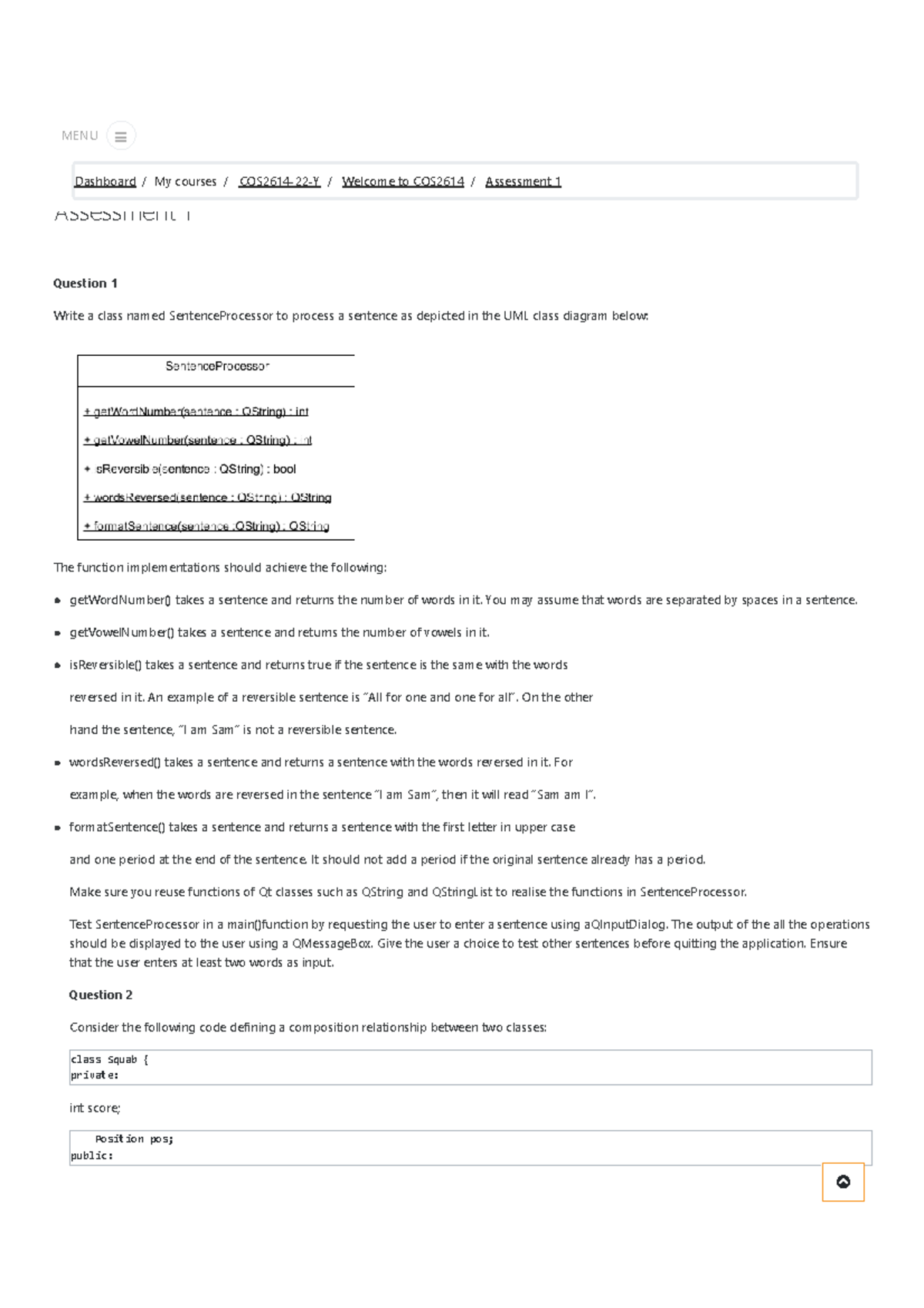 COS2614-Assessment 1 2022 - Assessment 1 Question 1 Write a class named ...