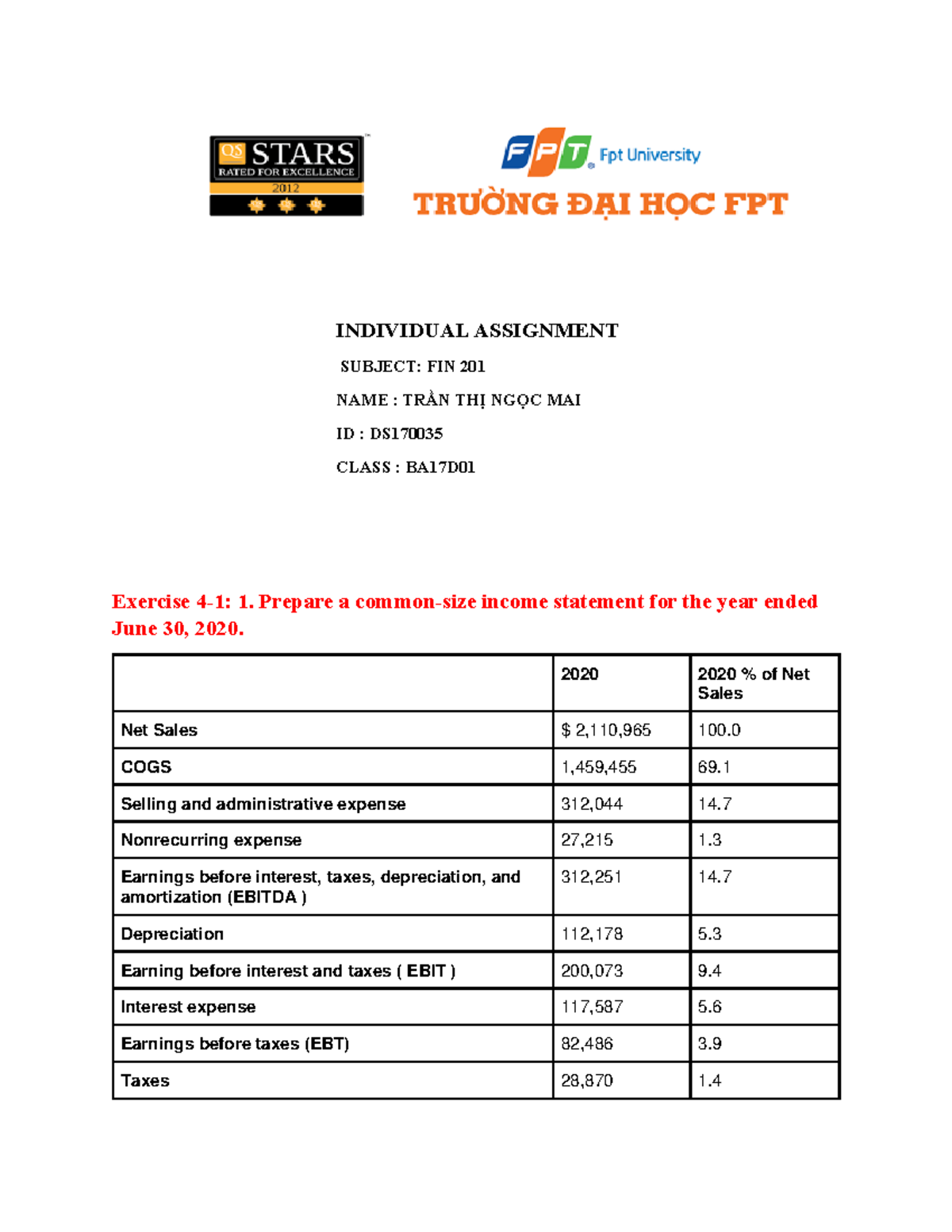 Individual Assignment - INDIVIDUAL ASSIGNMENT SUBJECT: FIN 201 NAME ...