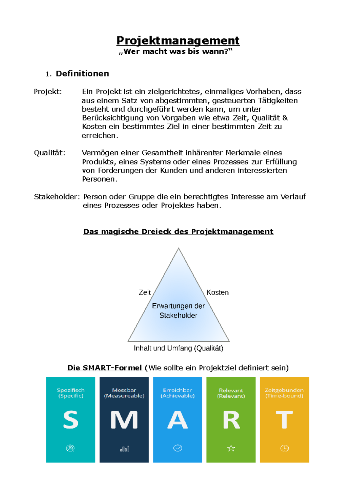 Projektmanagement - Projektmanagement „Wer macht was bis wann?“ 1