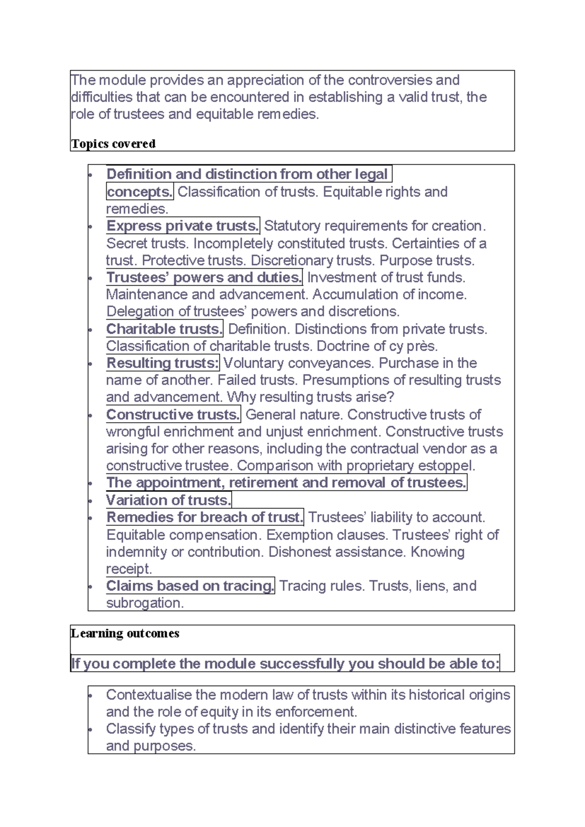 Equity and trust - The module provides an appreciation of the ...