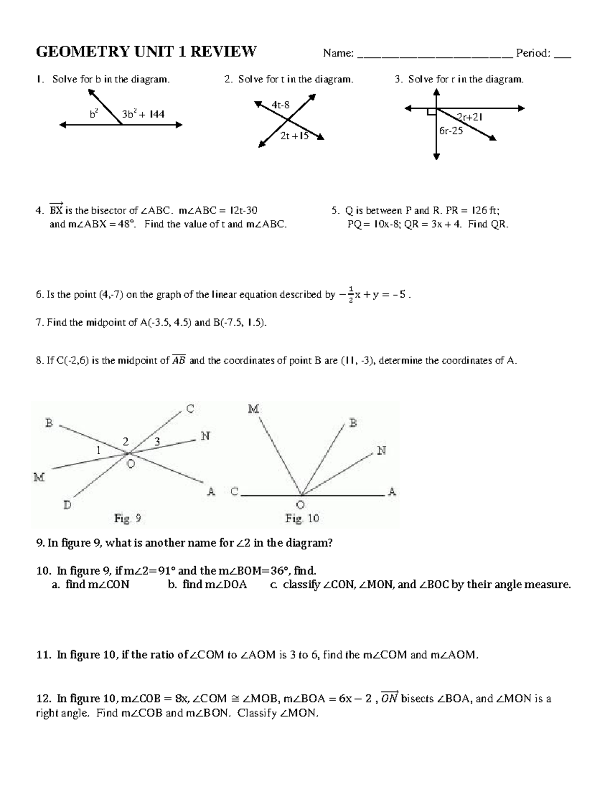 Unit 1 Review - jjj - GEOMETRY UNIT 1 REVIEW Name ...