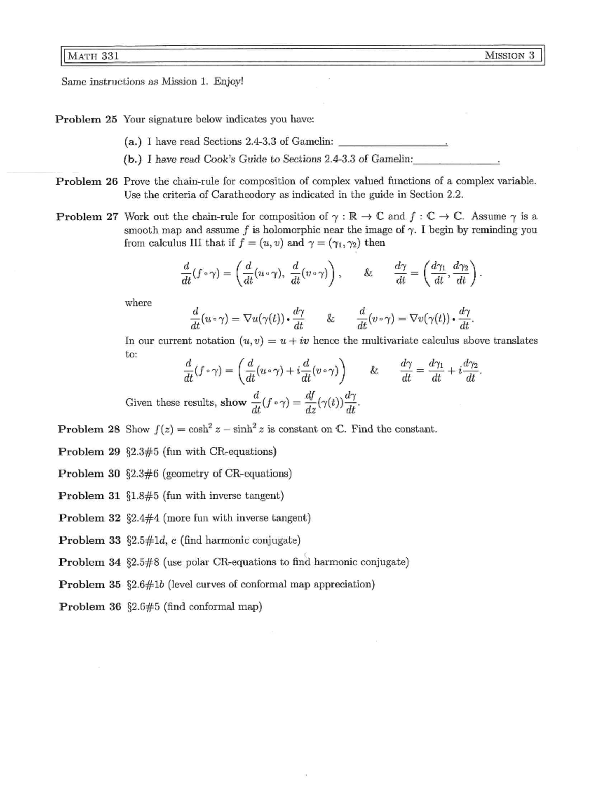 Seminar Assignments Mission 3 Solutions Math 331 Complex Analysis Studocu