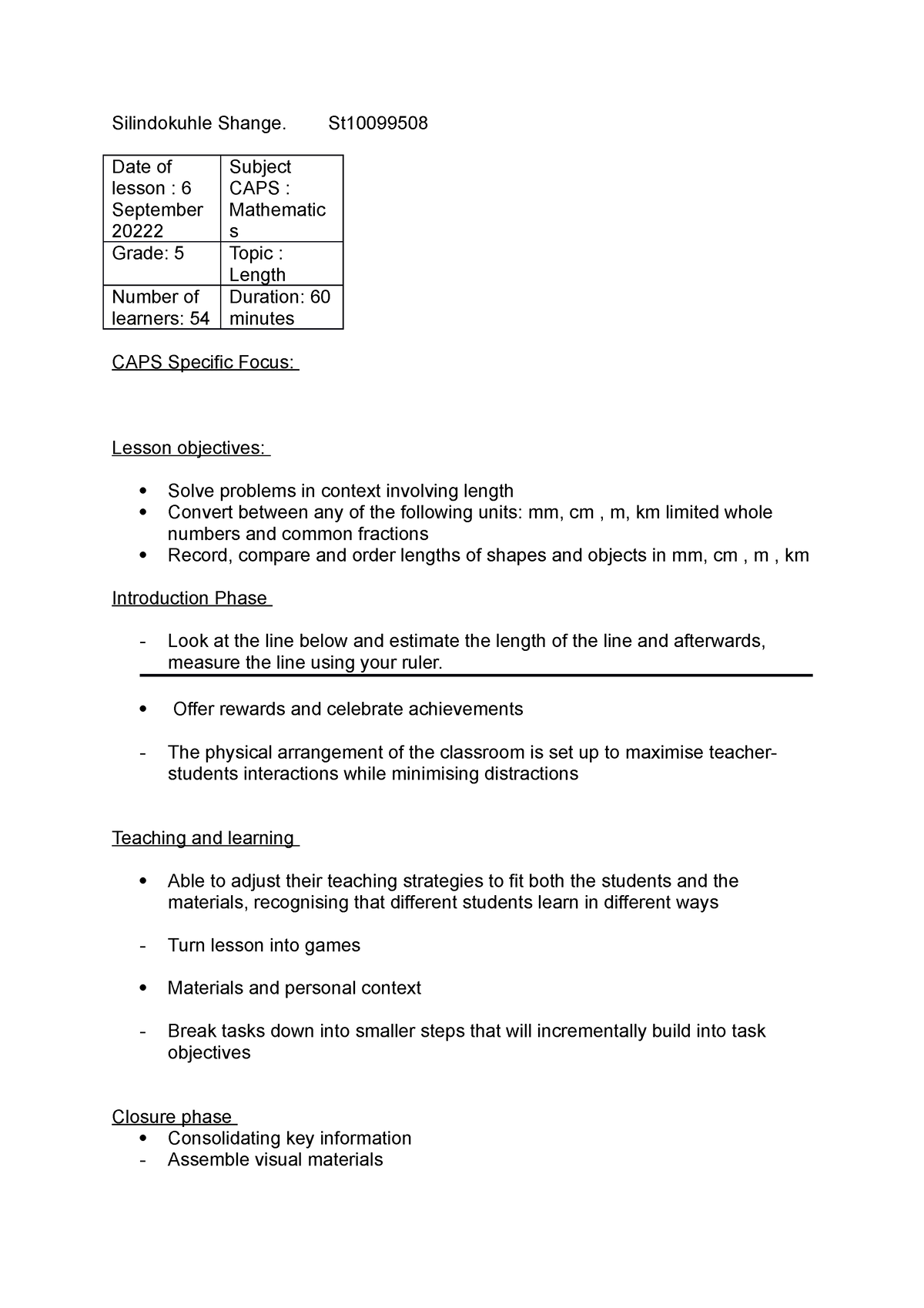 Observation lesson plan 2 - Silindokuhle Shange. St Date of lesson : 6 ...