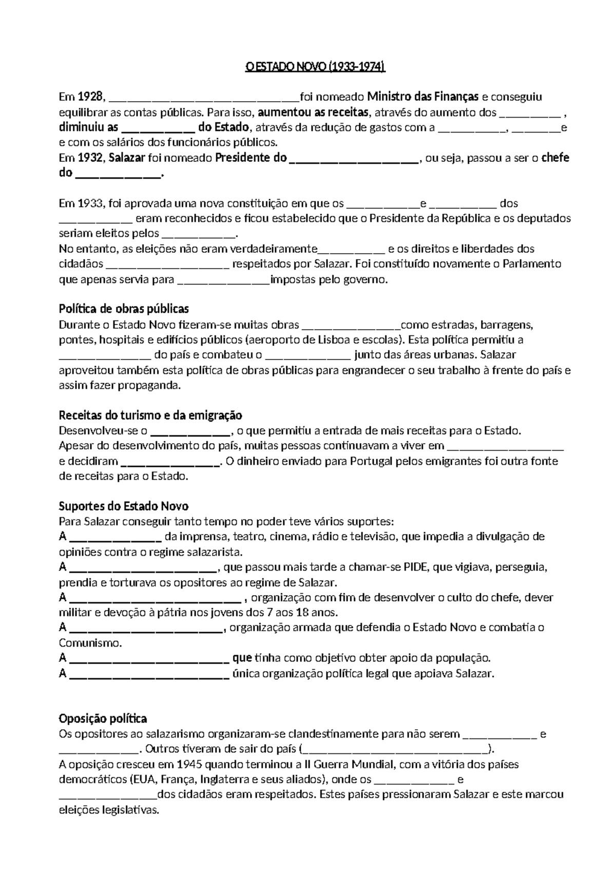 Hgp 6ºano - Ficha Resumo - O Estado Novo - O ESTADO NOVO (1933-1974) Em ...