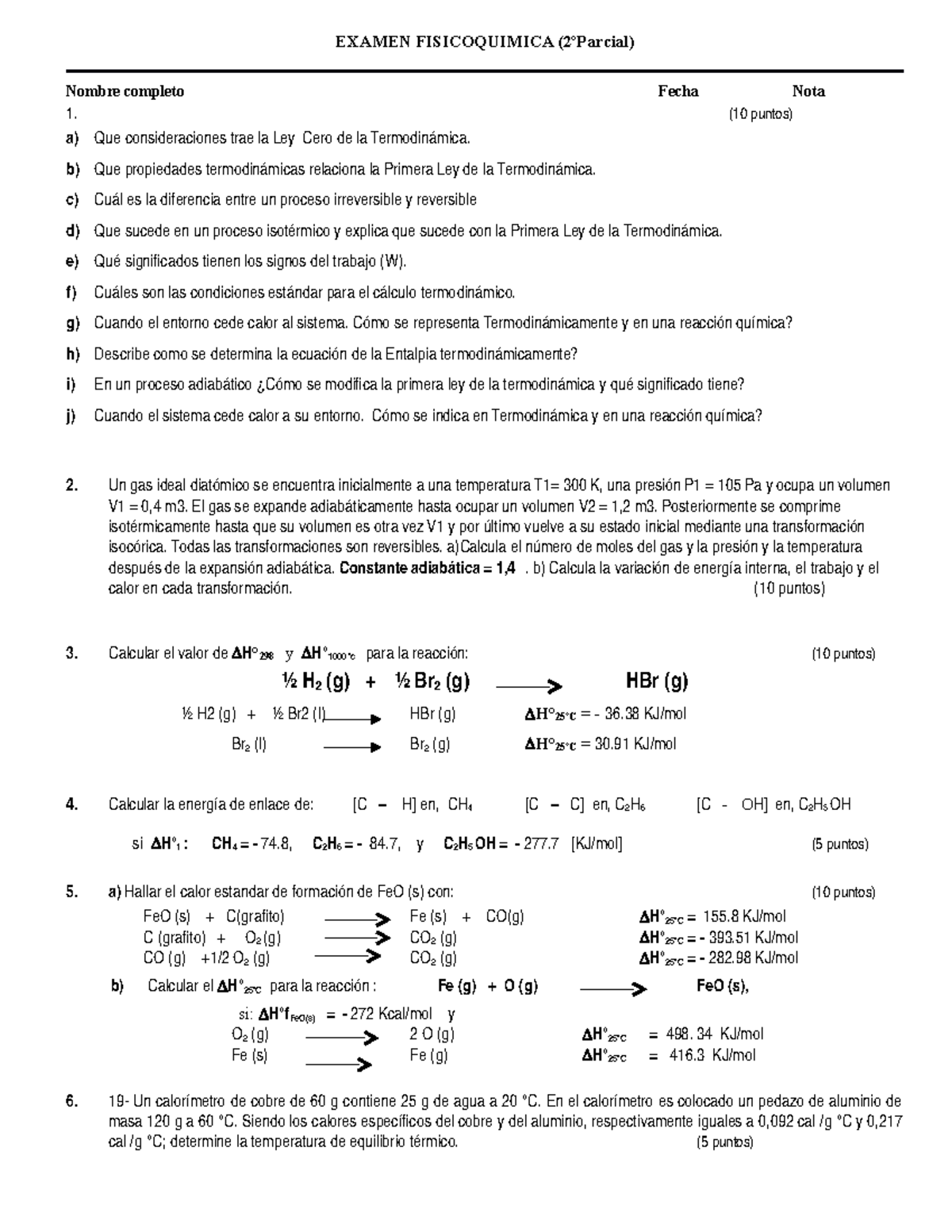 Examen De Fisicoquimico 2do Parcial Studocu