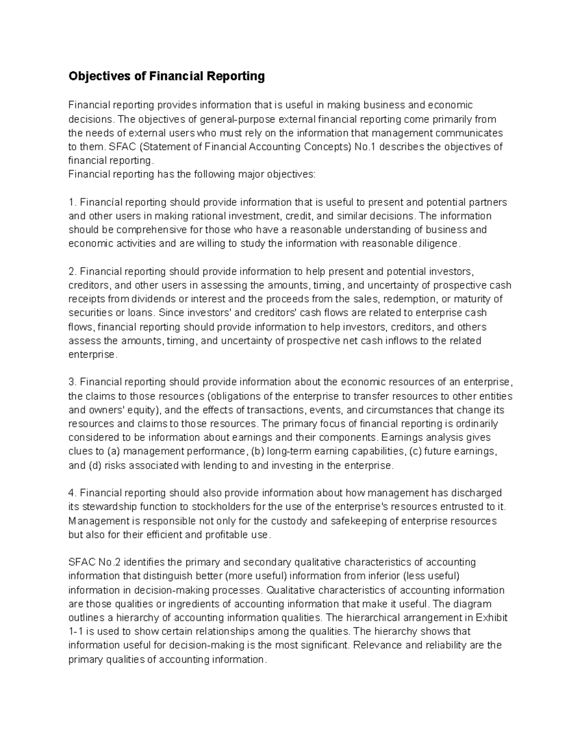 Objectives of Financial Reporting Objectives of Financial Reporting