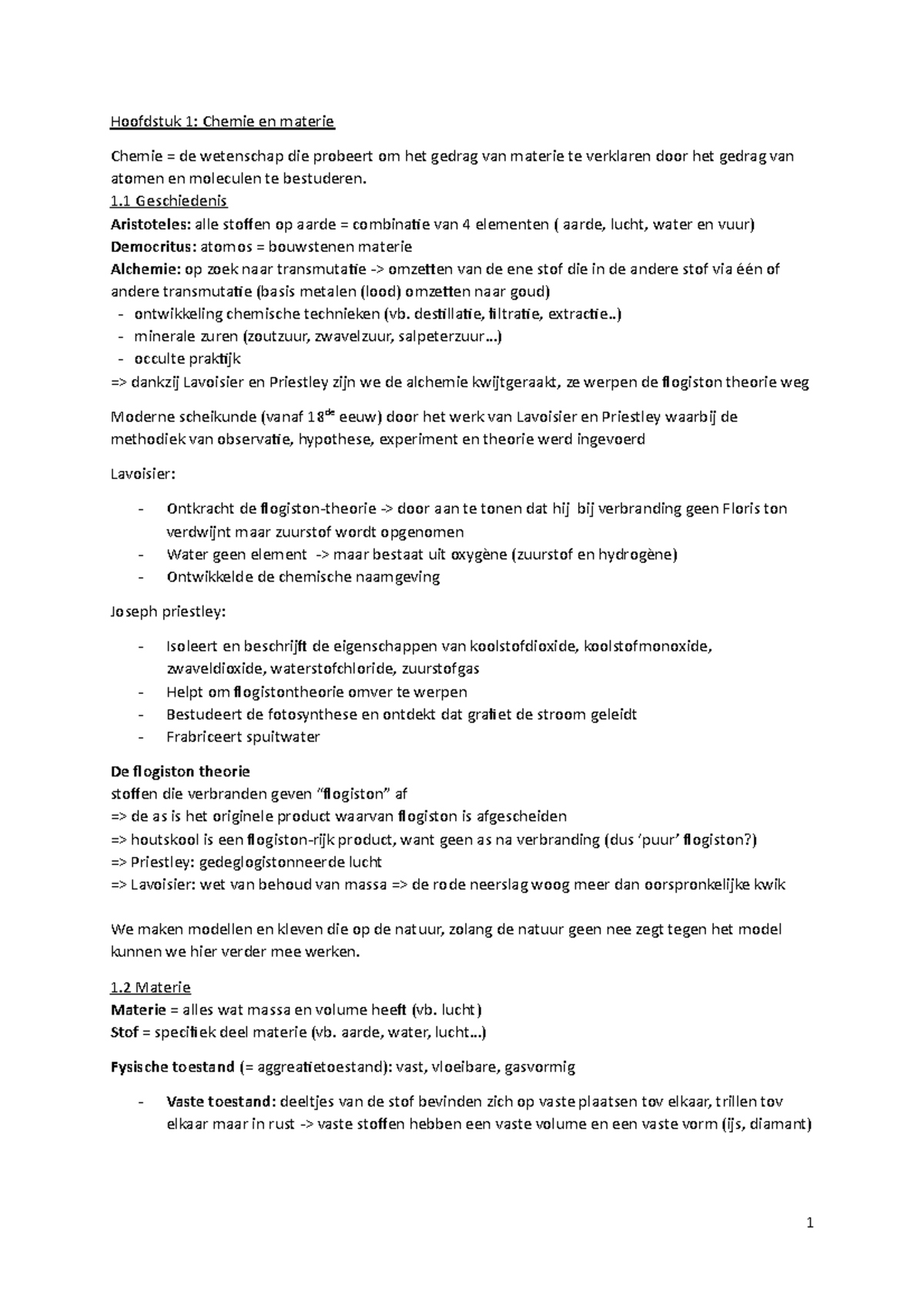 Chemie en inleiding tot chemische processen Hoofdstuk 1 Chemie en