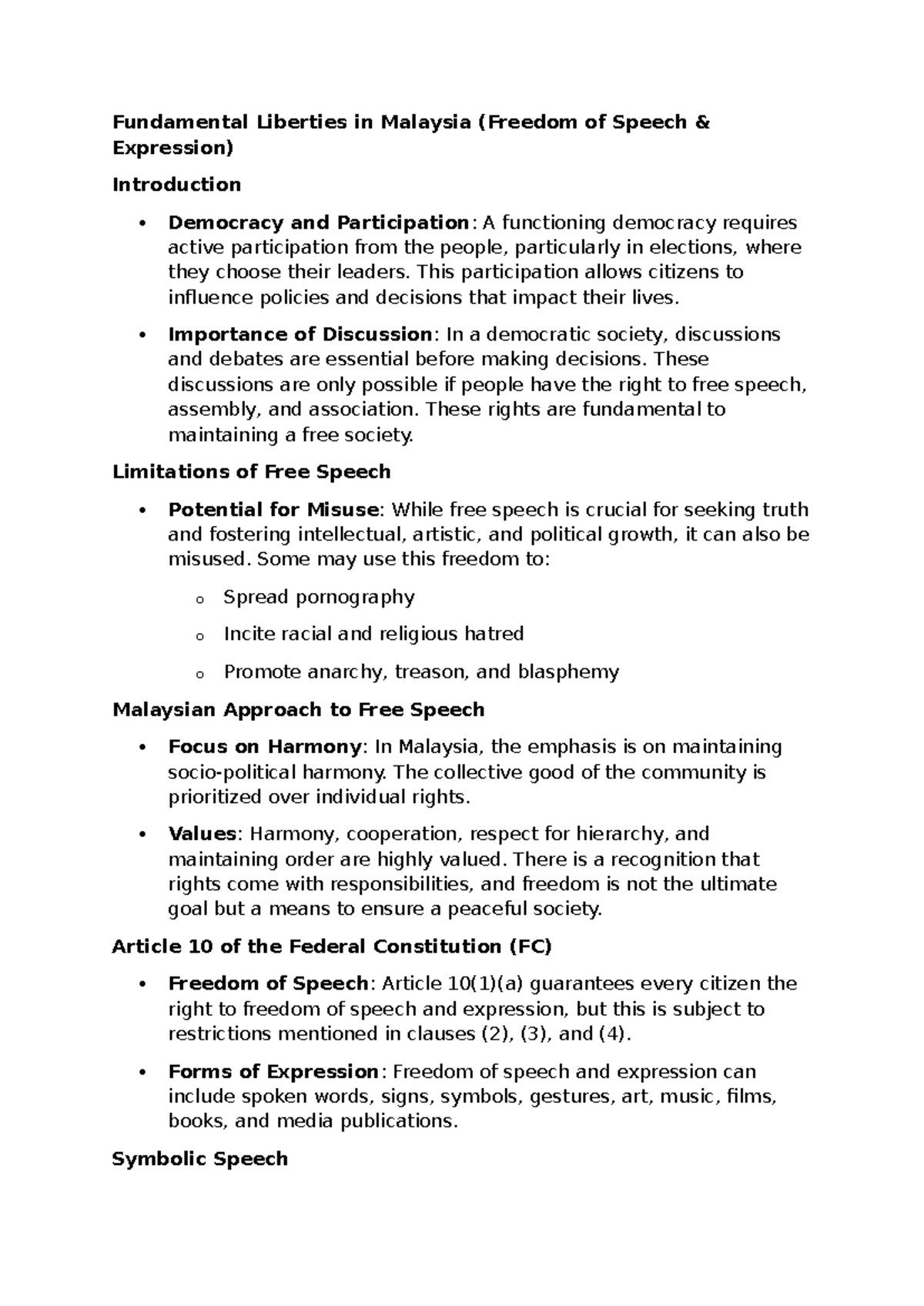 Freedom OF Speech - personal notes - Fundamental Liberties in Malaysia ...