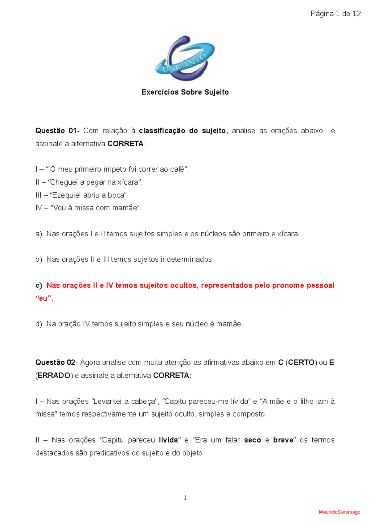 15 exercícios sobre tipos de sujeito (com gabarito) - Toda Matéria