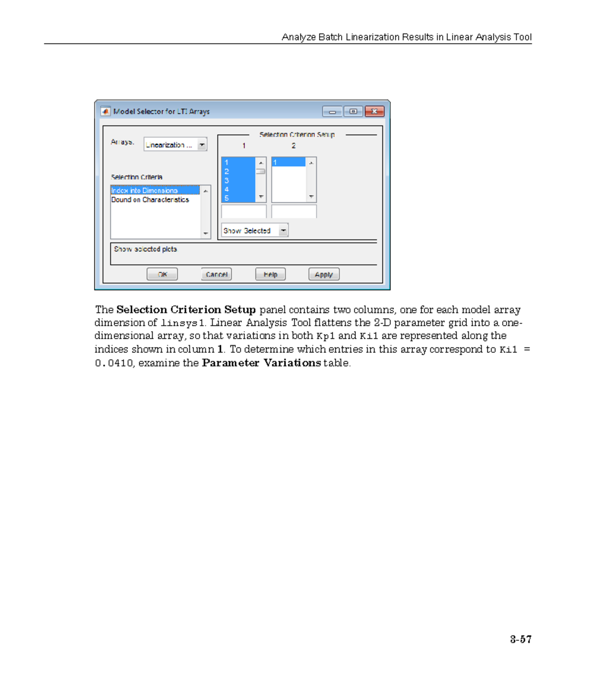 Simulink Control Design (41) - The Selection Criterion Setup panel ...