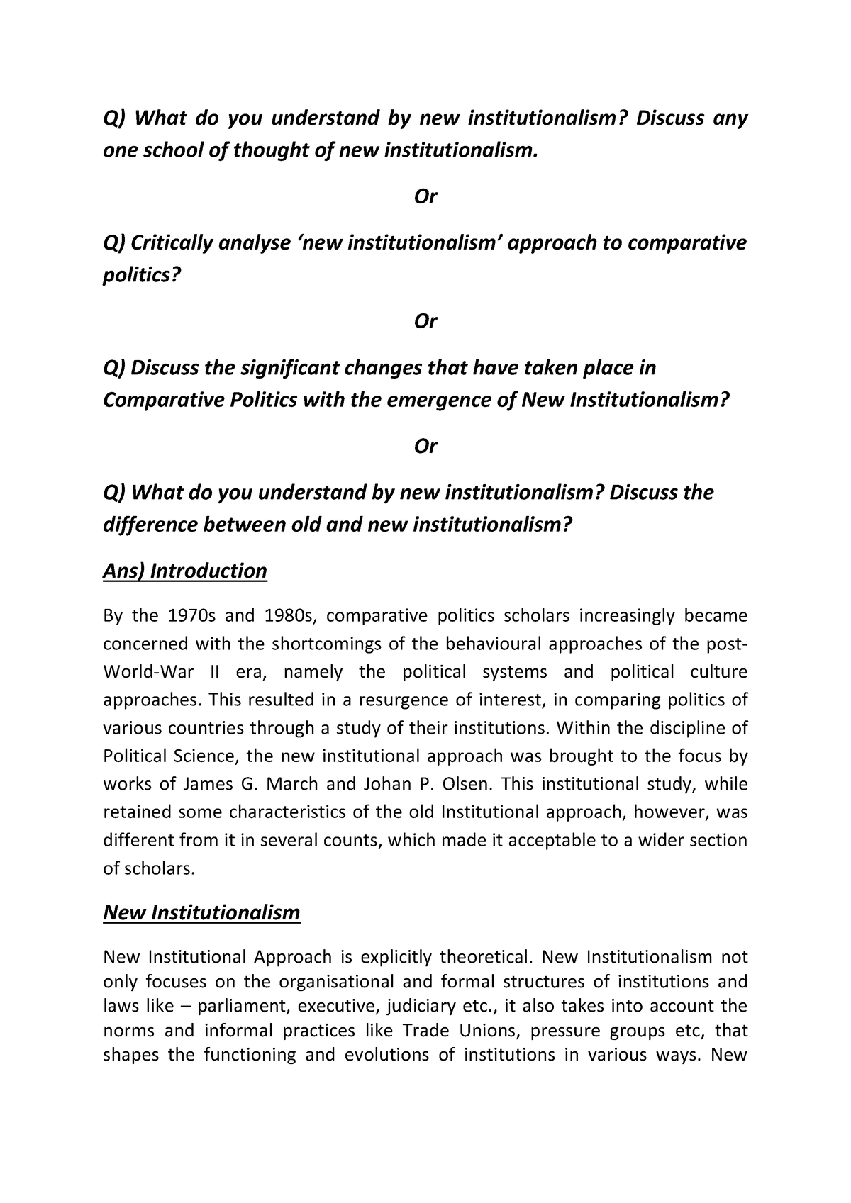 two paragraph essay on the benefits of the different types of institutionalism