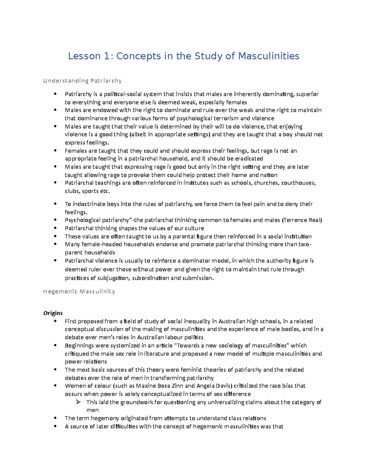 WS211 Diverse Masculinities - Lesson 1: Concepts in the Study of ...