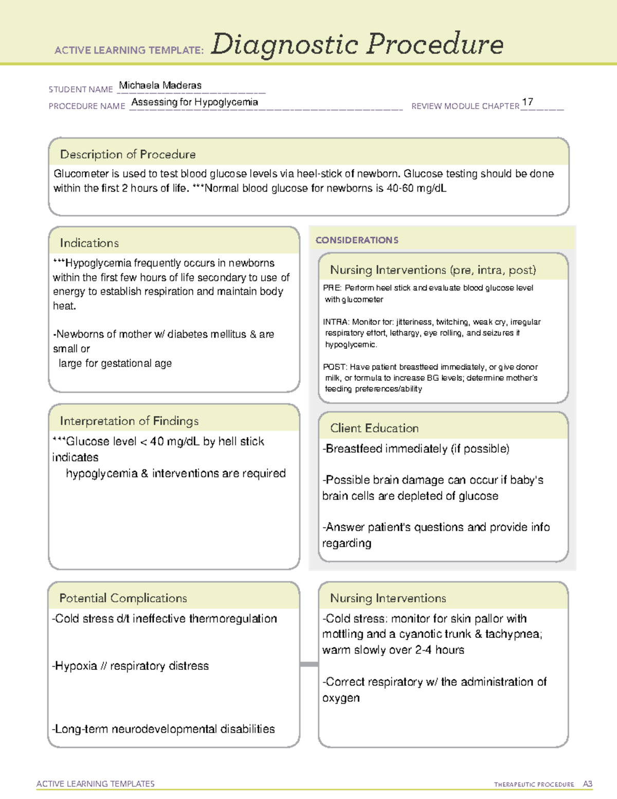 ATI Diagnostic Procedure - Hypoglycemia - ACTIVE LEARNING TEMPLATES ...