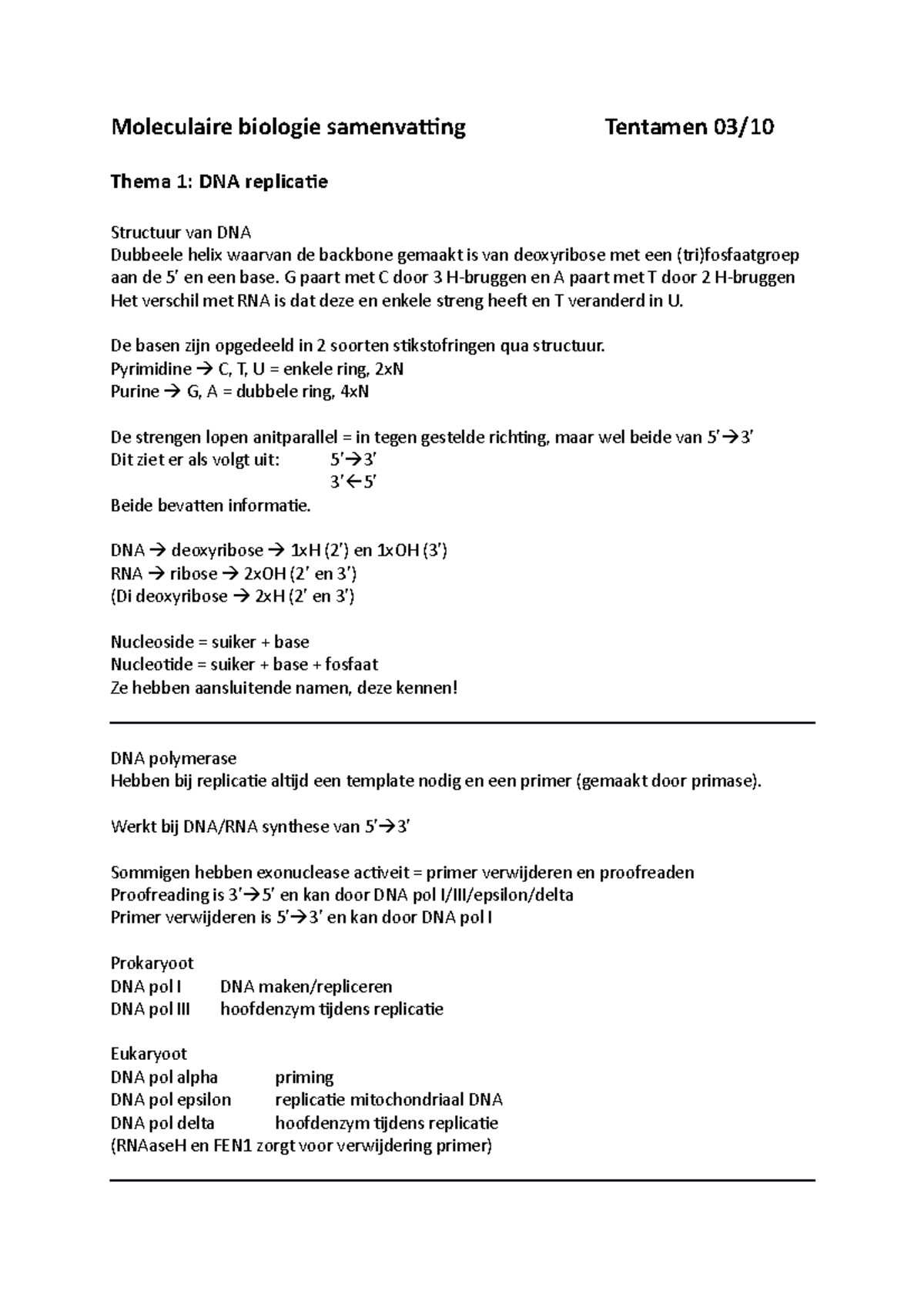 Moleculaire Biologie Samenvatting - G Paart Met C Door 3 H-bruggen En A ...