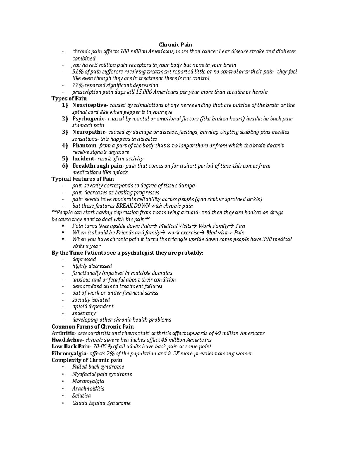 Lecture notes,Chronic Pain - Chronic Pain chronic pain affects 100 ...