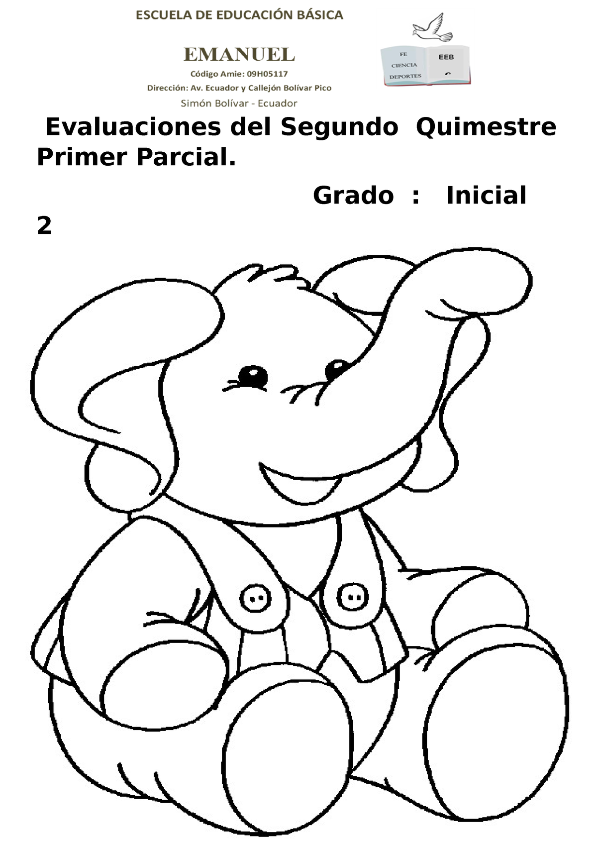 Evaluación correspondiente al 1er quimestre 1er parcial 2do