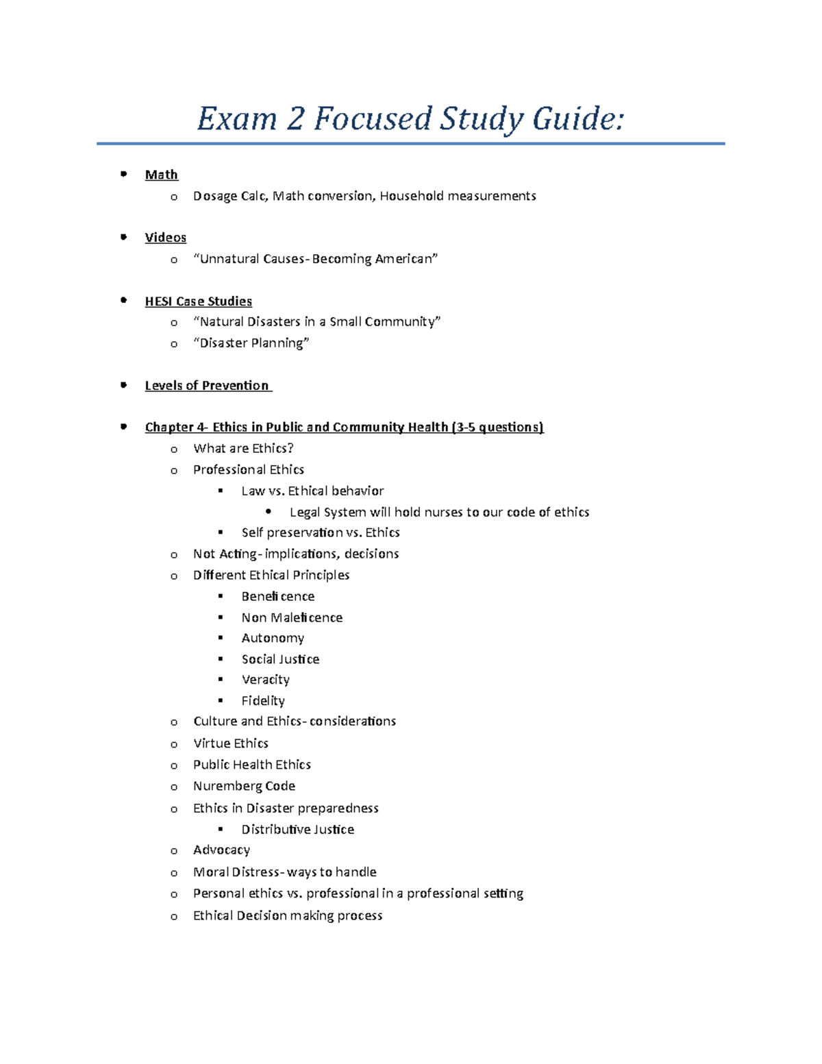 Exam 2 Focused Study Guide - Exam 2 Focused Study Guide: Math o Dosage ...