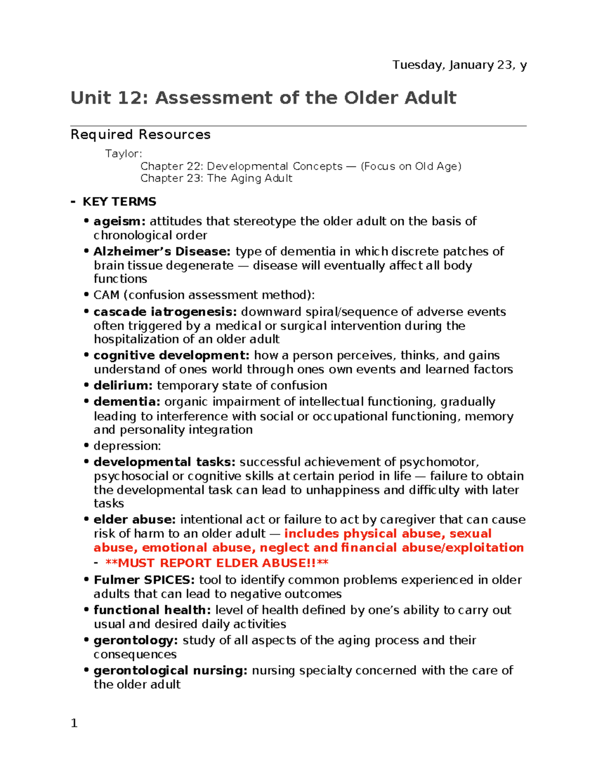 Unit 12-Assessment of the Older Adult - Unit 12: Assessment of the ...
