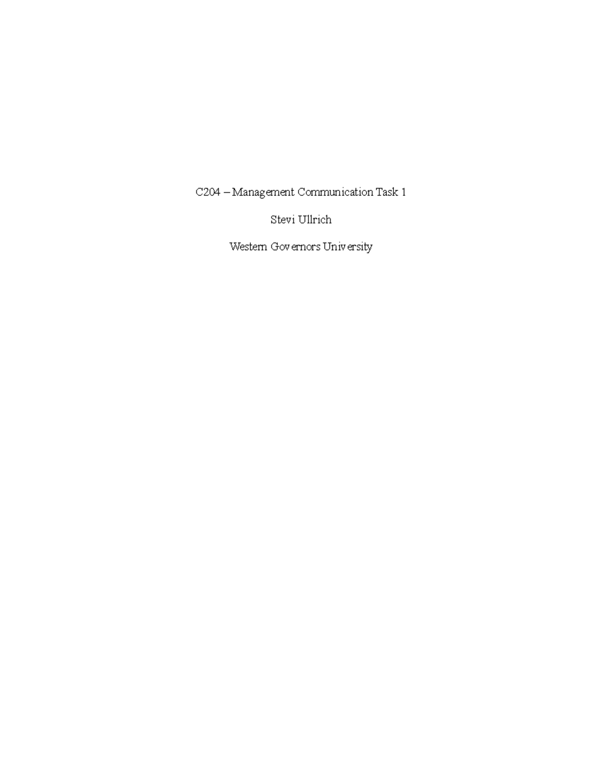 C204 - Assignment 1 - C204 – Management Communication Task 1 Stevi ...