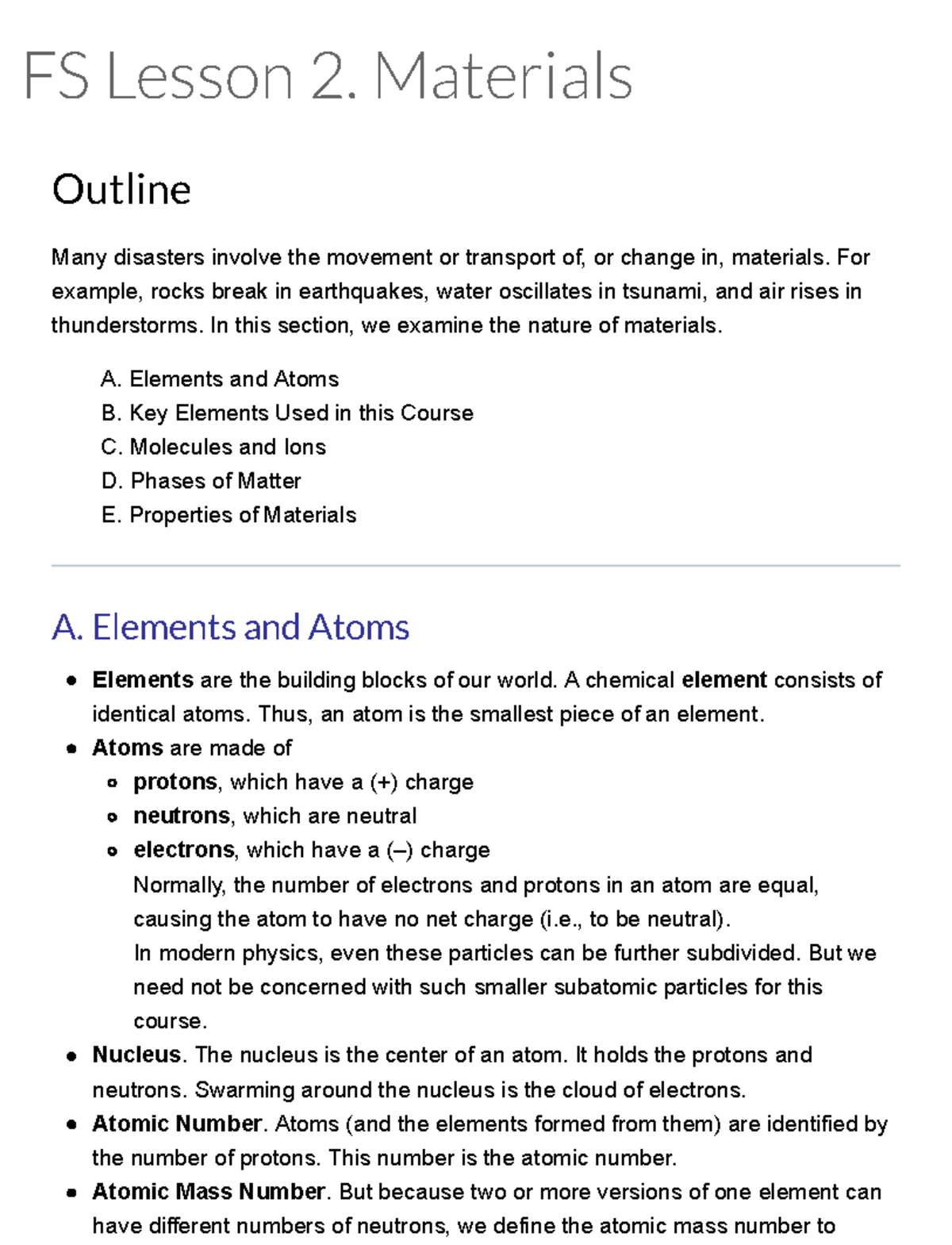 Fs Lesson 2. Materials - Fs Lesson 2. Materials Outline Many Disasters 