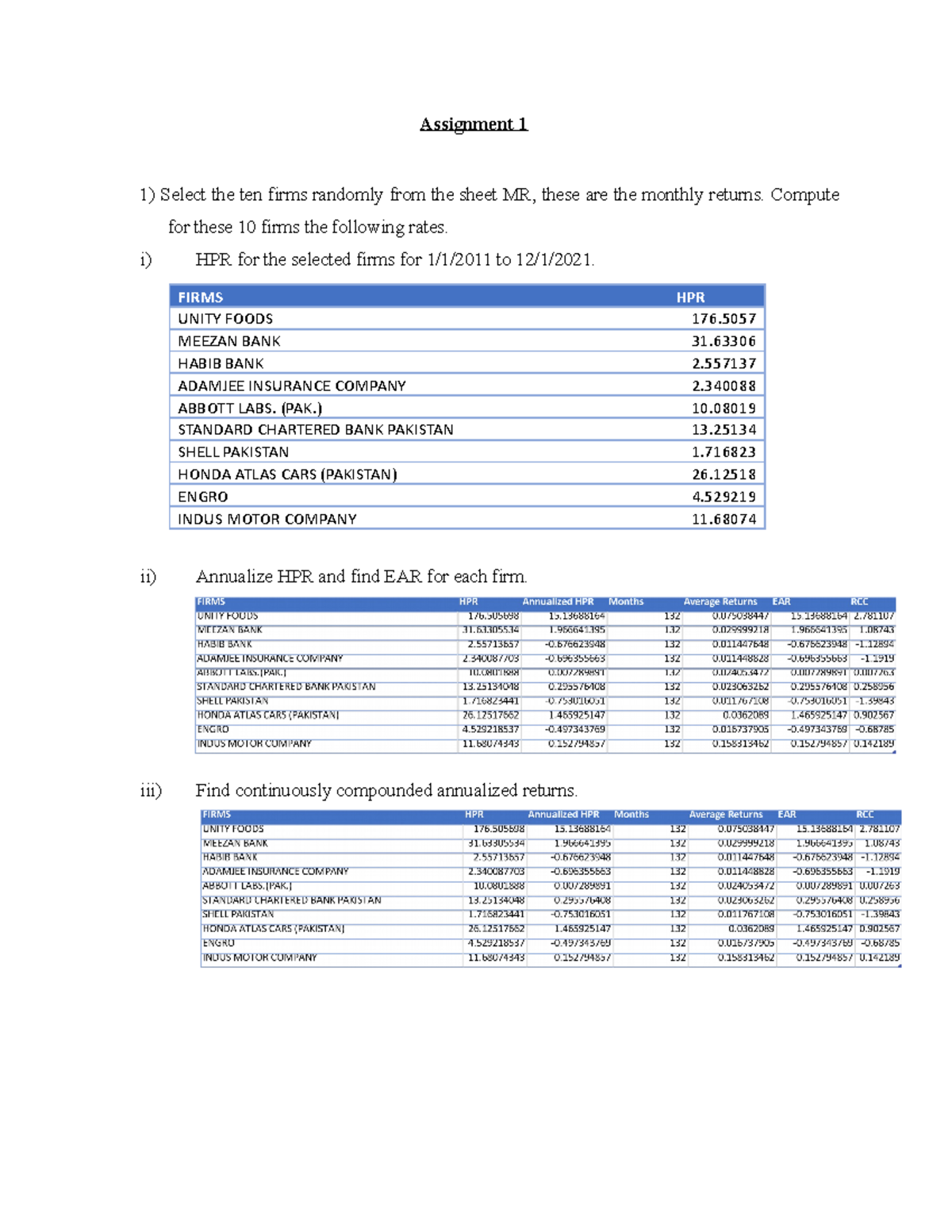 Assignment 1 Portfolio - Assignment 1 1) Select the ten firms randomly ...