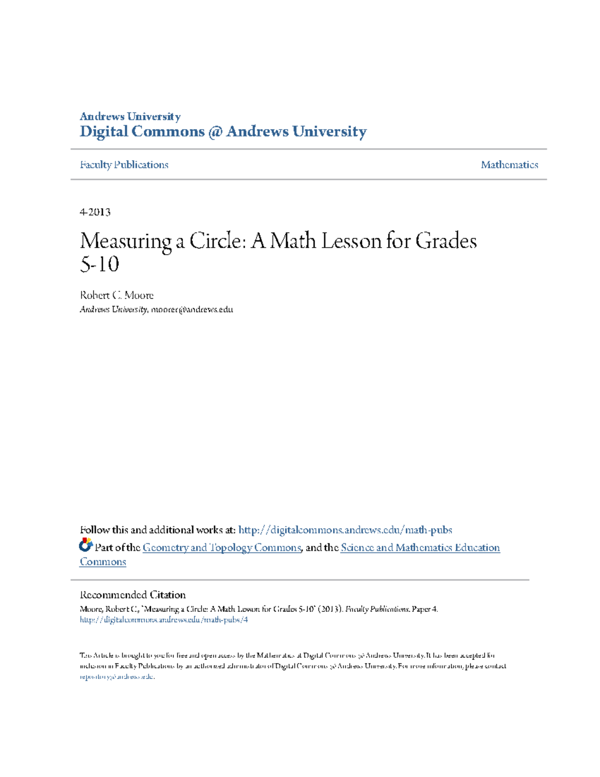 Measuring a circle a math lesson for grades 5 10 andrews