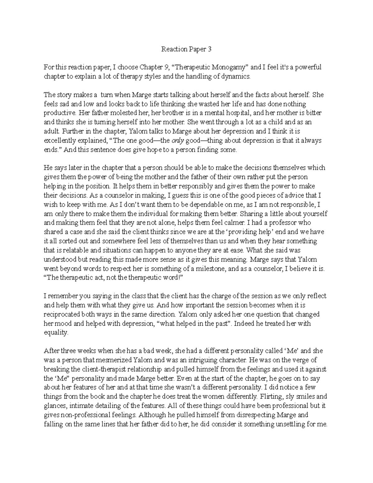 Paper 3 This is my personal view on the assignment of the book Loves