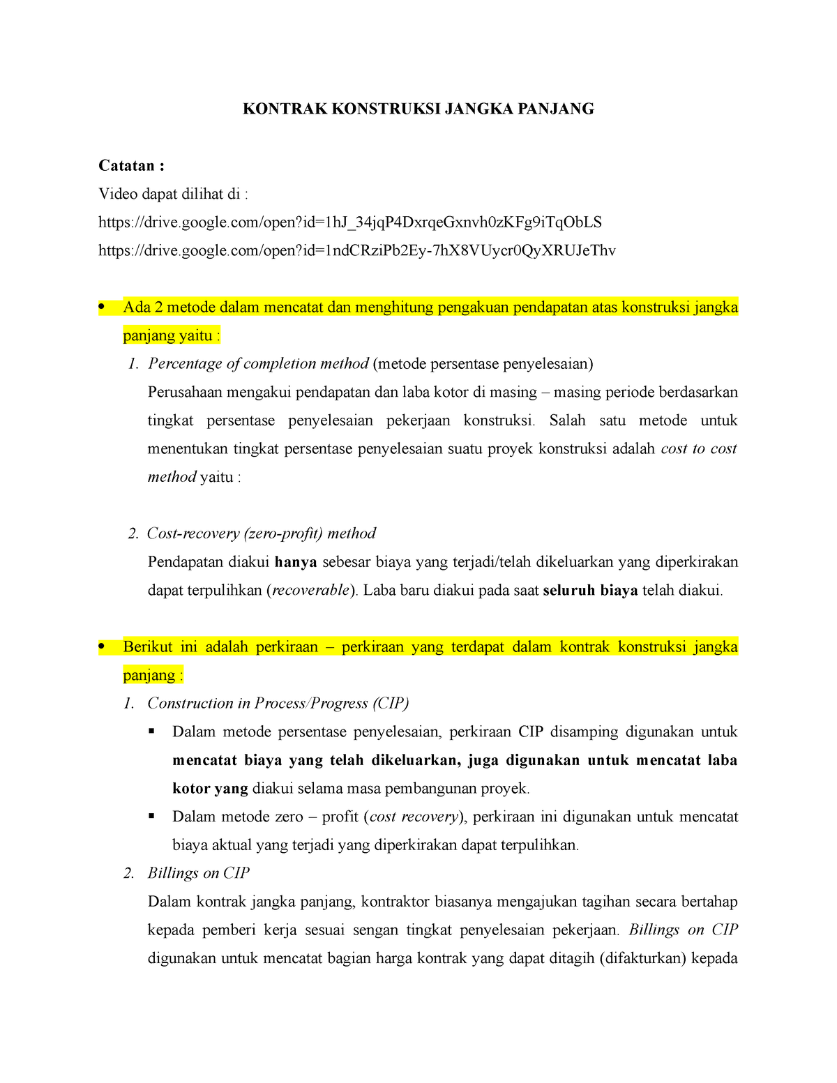 Notes Long Term Contract Construction - KONTRAK KONSTRUKSI JANGKA ...