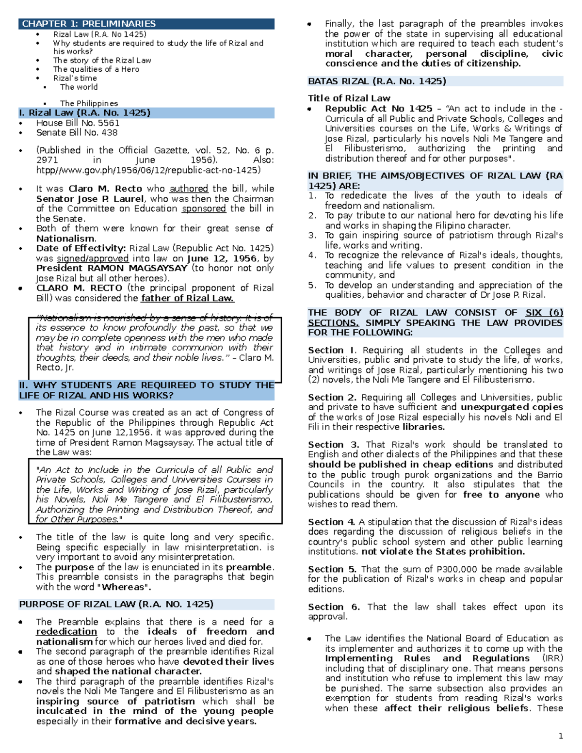 C1-Introduction - Life And Works Of Rizal - Chapter 1: Rizal Law ...