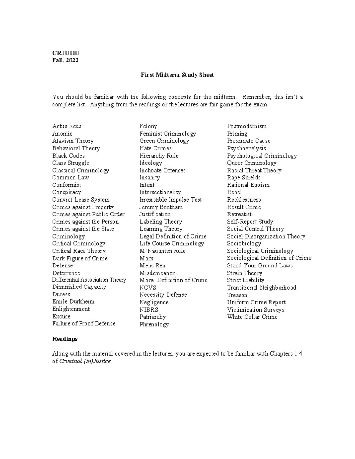 Midterm Study Sheet - Remember, this isn’t a complete list. Anything ...