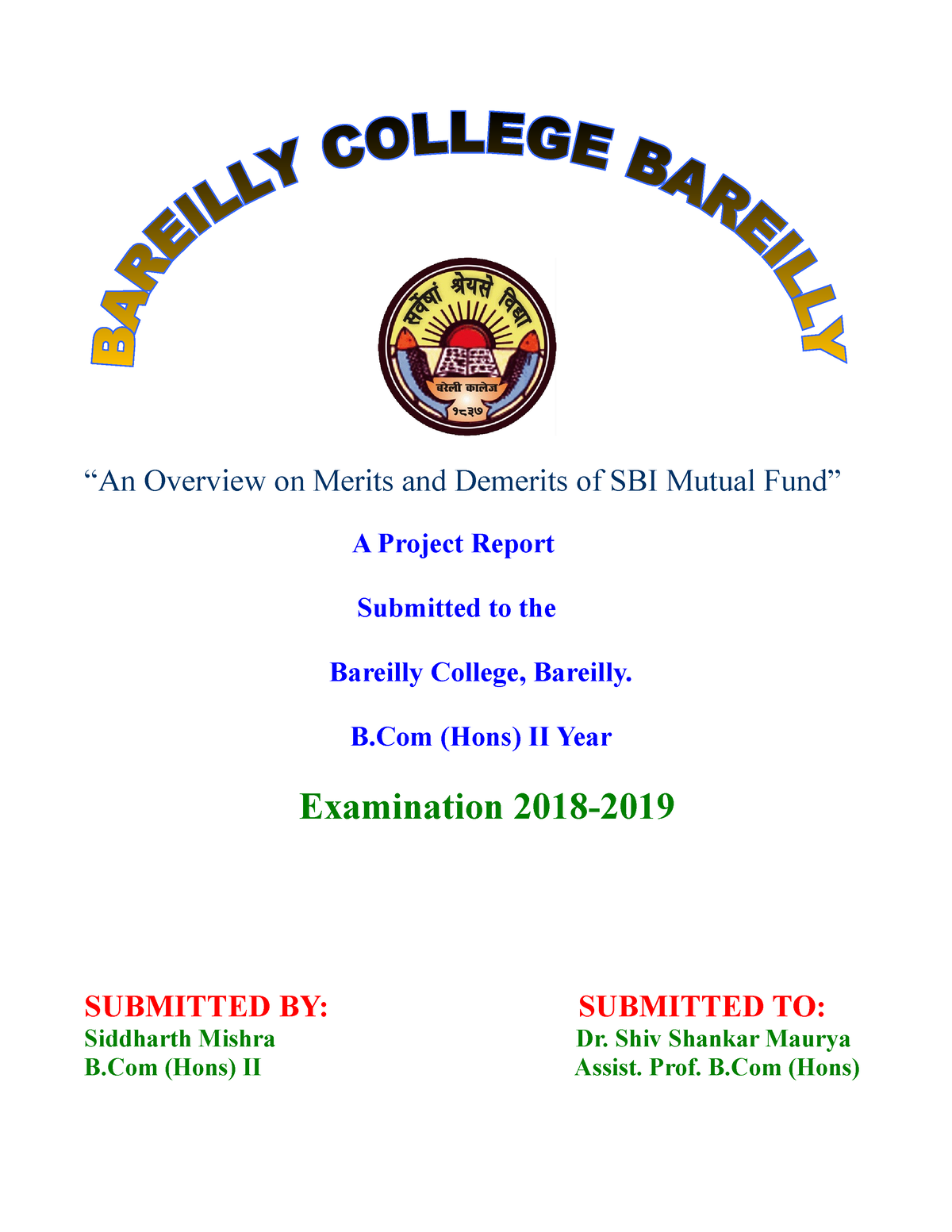 bareilly college assignment front page