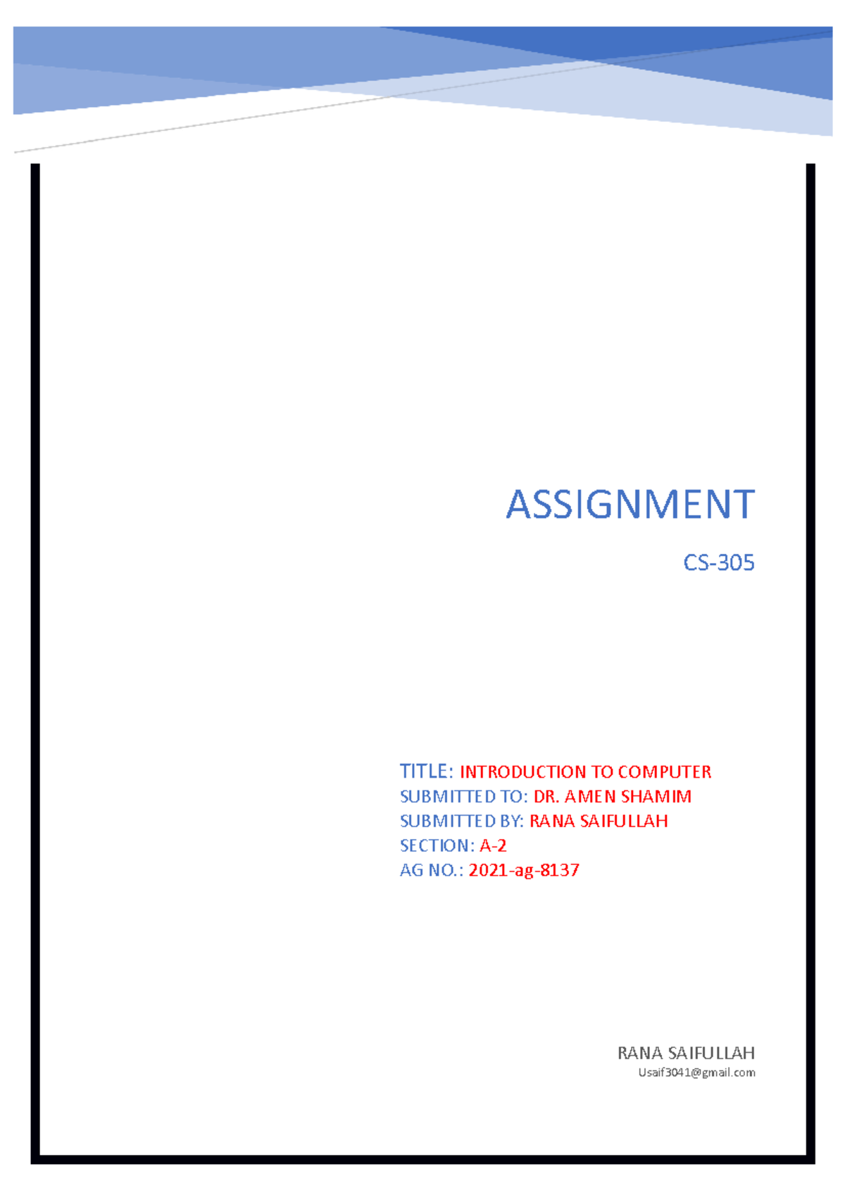 CS Assignment SAIF NEW - RANA SAIFULLAH Usaif3041@gmail TITLE ...