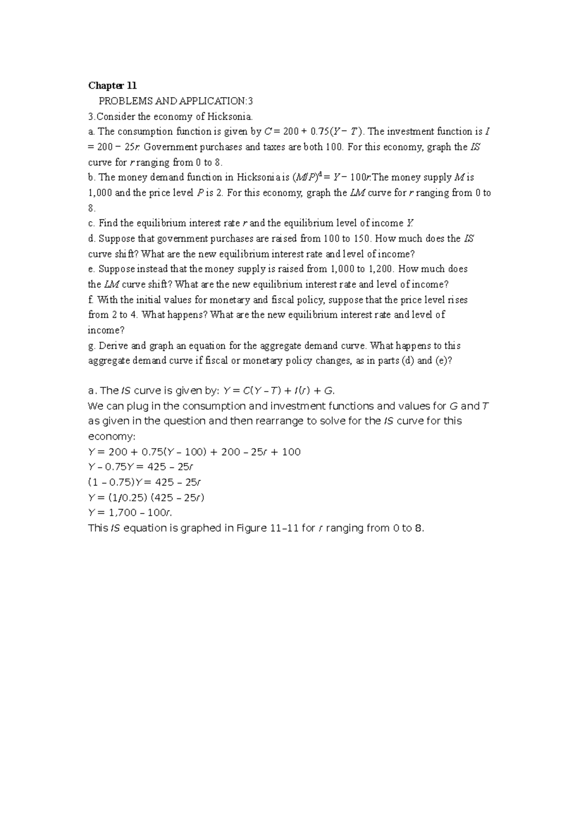 Macroeconomics - courses assignements - Chapter 11 PROBLEMS AND ...