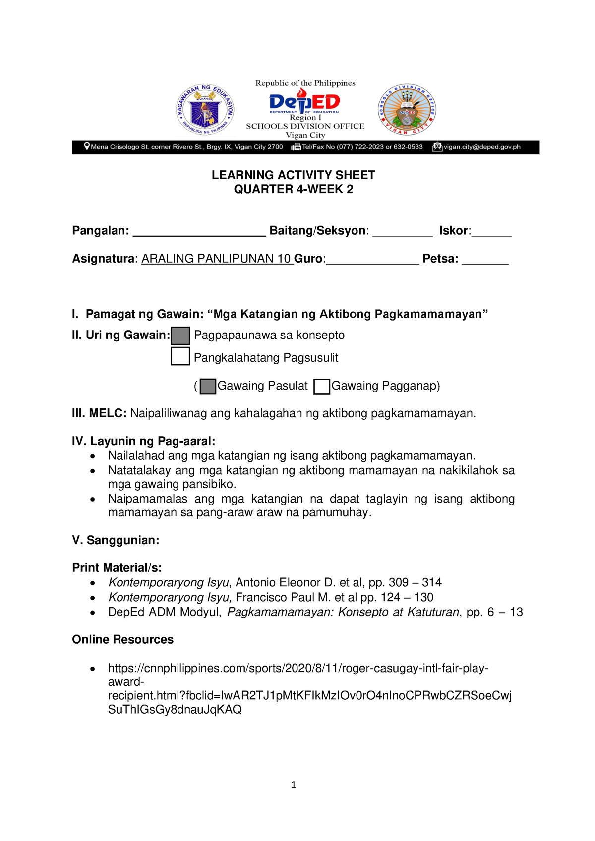 LAS AP10 Q4 W2 Concept Notes And Summative Test - LEARNING ACTIVITY ...