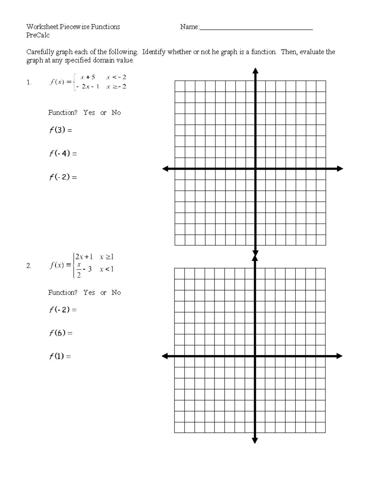 Piecewise Graphs - worksheet - ENGL 3003 - Worksheet Piecewise ...