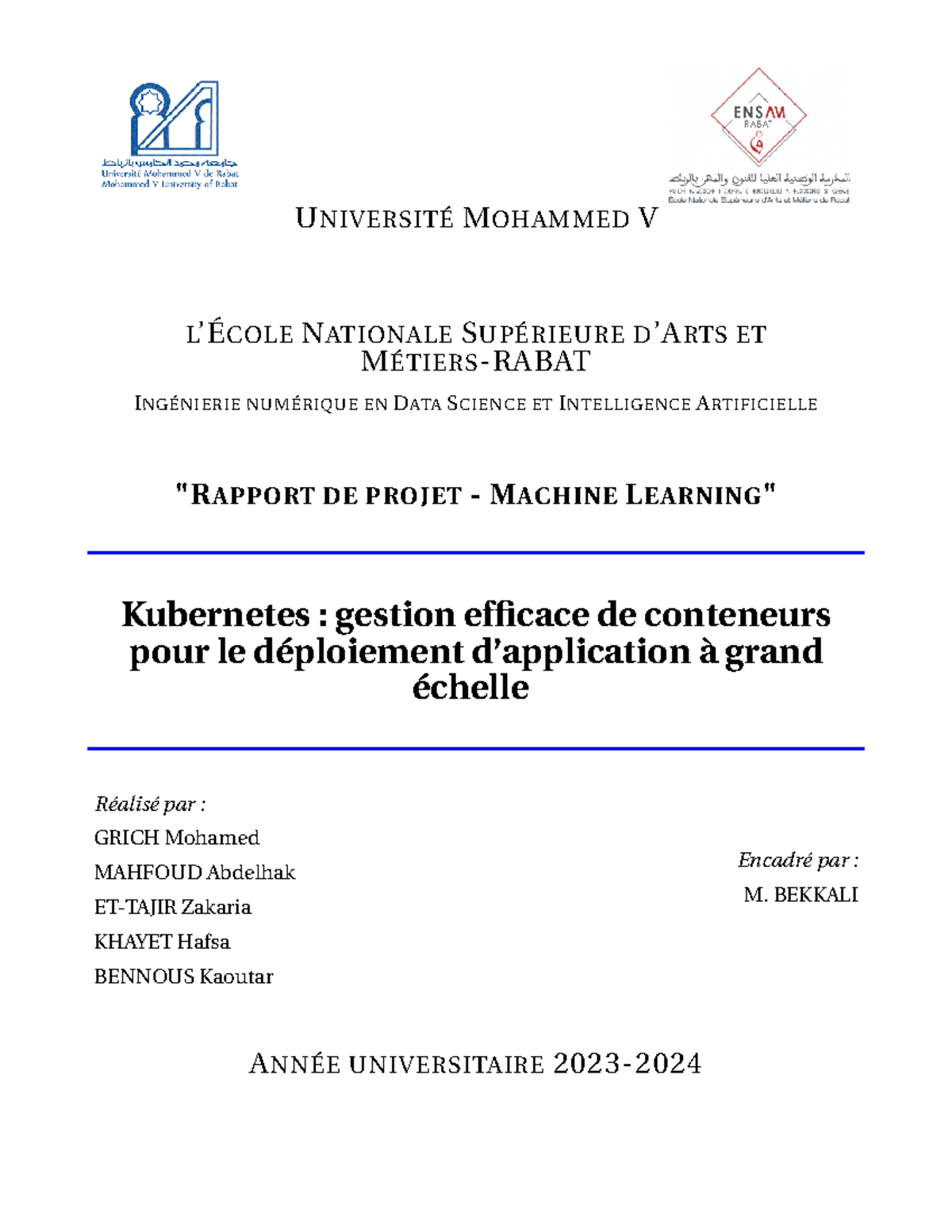 Rapport projet ML - ehe - UNIVERSITÉ MOHAMMED V L’ÉCOLE NATIONALE ...