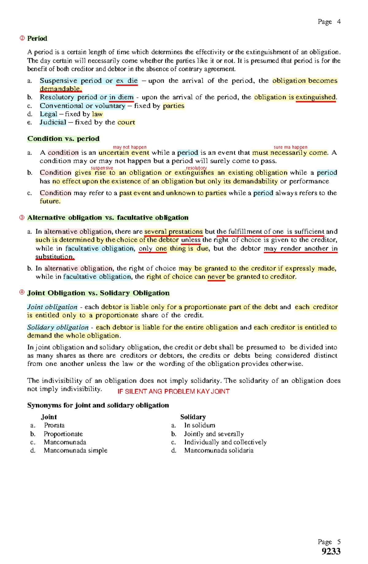 Supplementary Notes - Law on Obligations 4 - 9233 Page 4 Period A ...