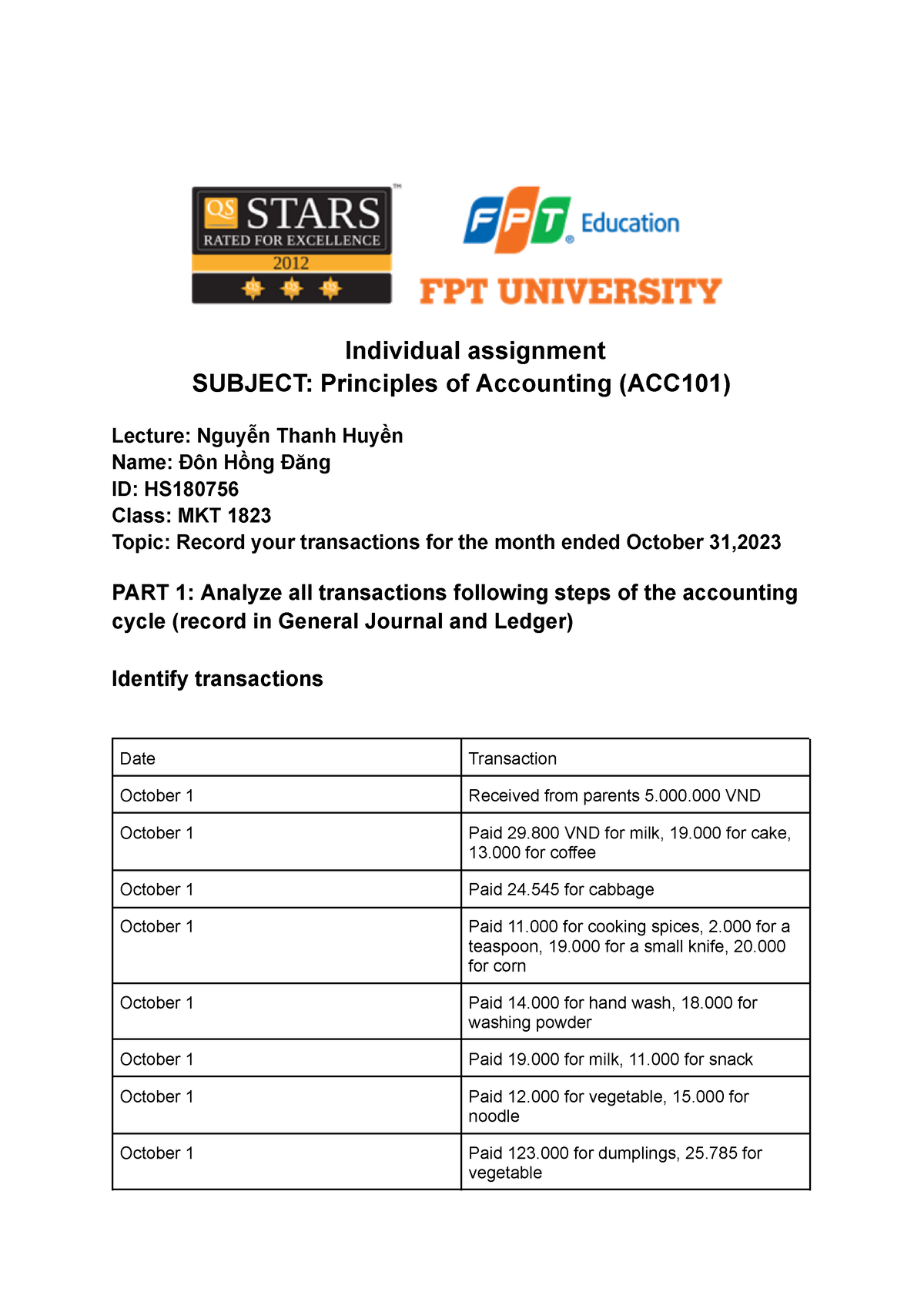 ACC101 Individual Assignment - Individual Assignment SUBJECT ...