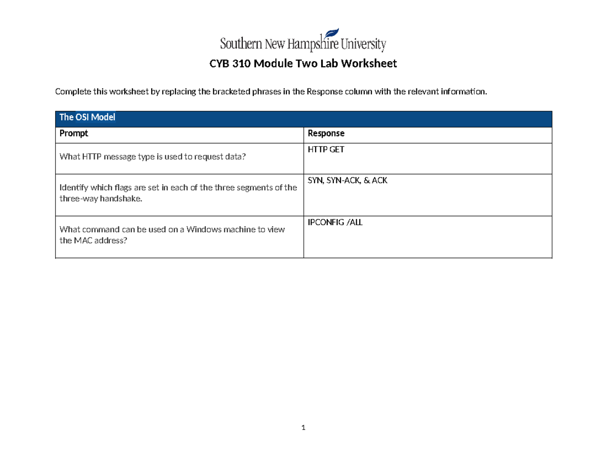 CYB 310 Module Two Lab Worksheet Submitted - CYB 310 Module Two Lab ...