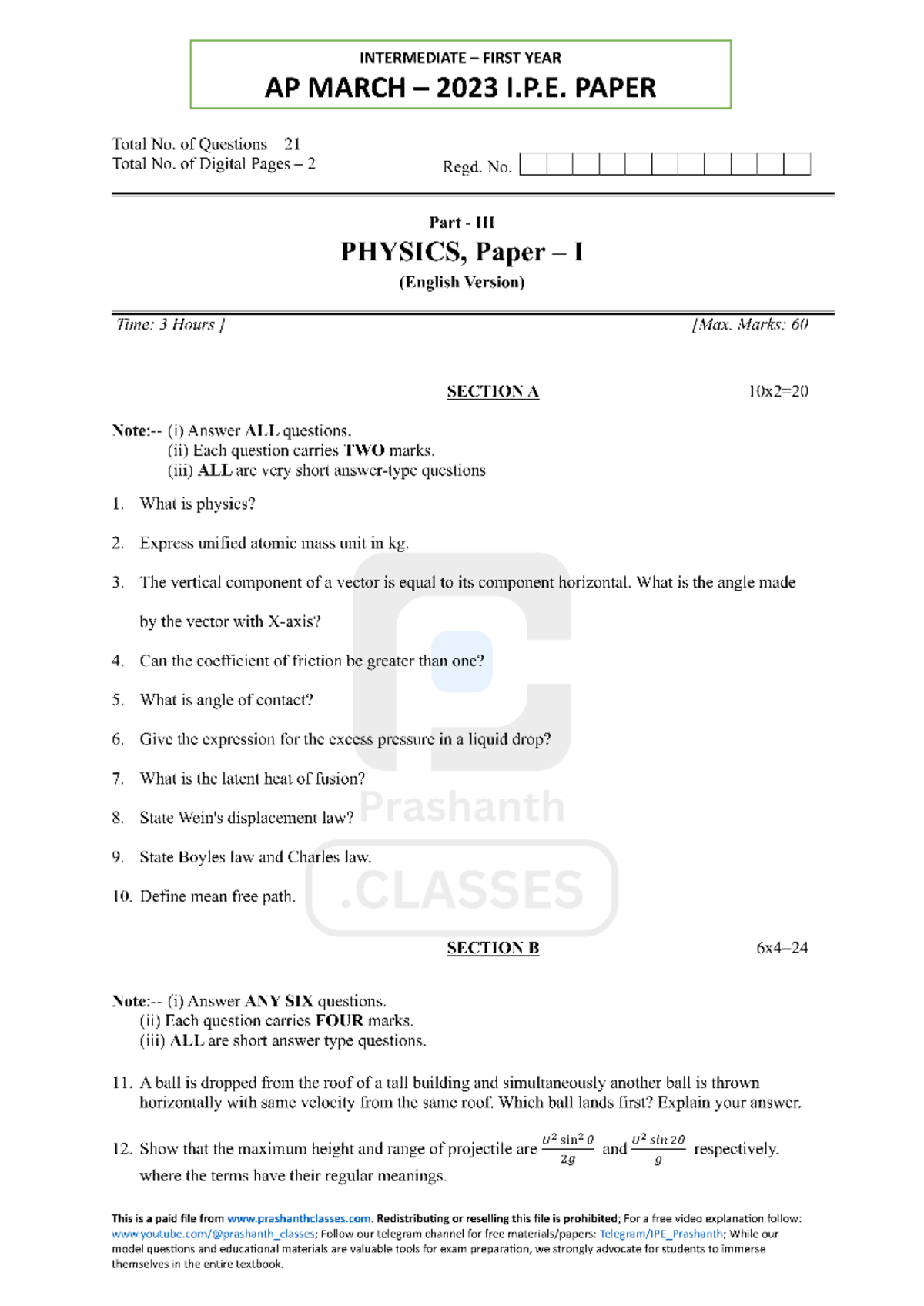 AP 2023 -14 March - Physics Papers - INTERMEDIATE FIRST YEAR AP MARCH ...