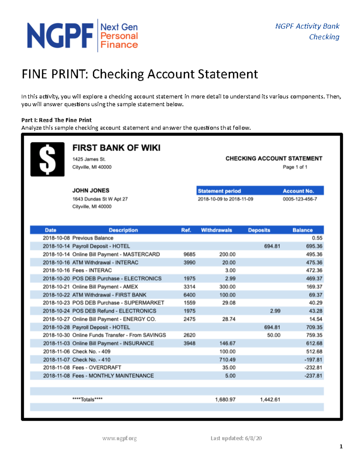 checking account assignment