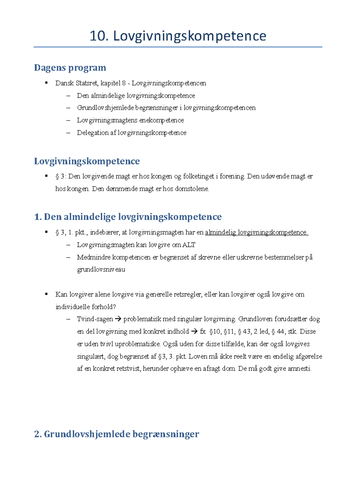 10. Lovgivningskompetence - 10. Lovgivningskompetence Dagens Program ...