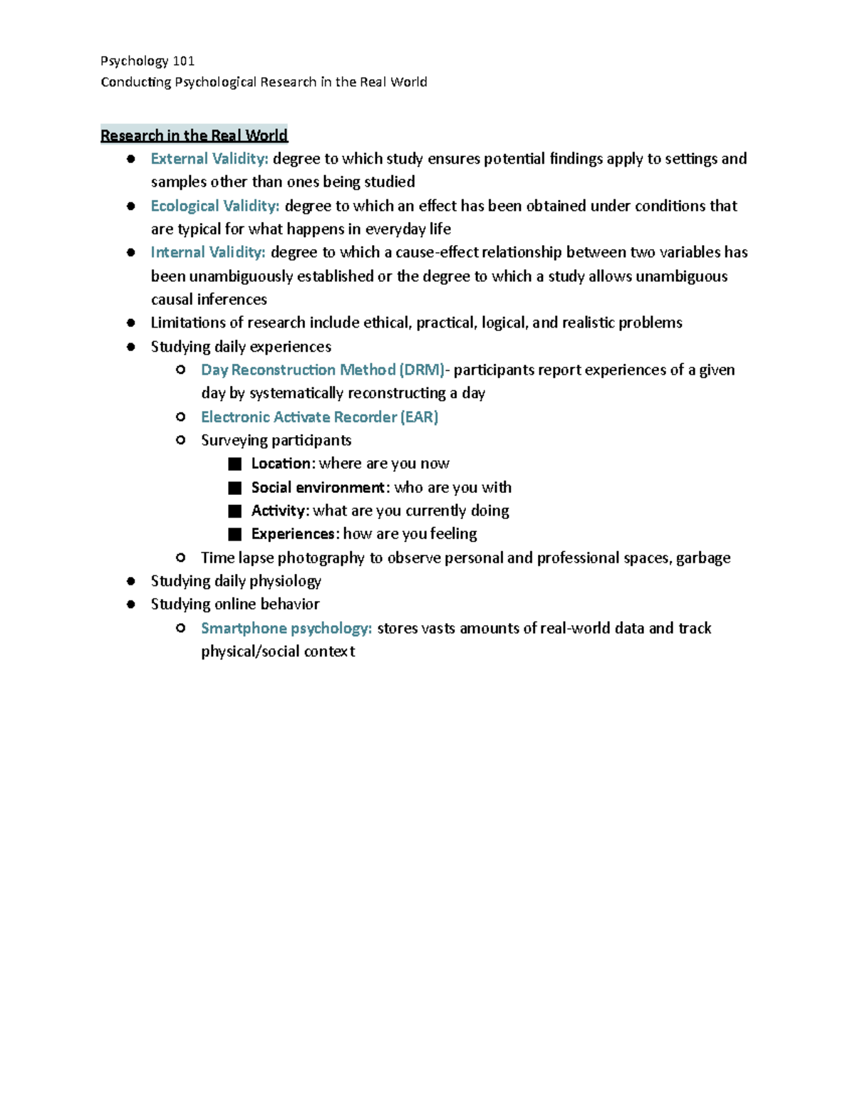PSY 101 Conducting Psychological Research Lecture Notes Winter 23 ...