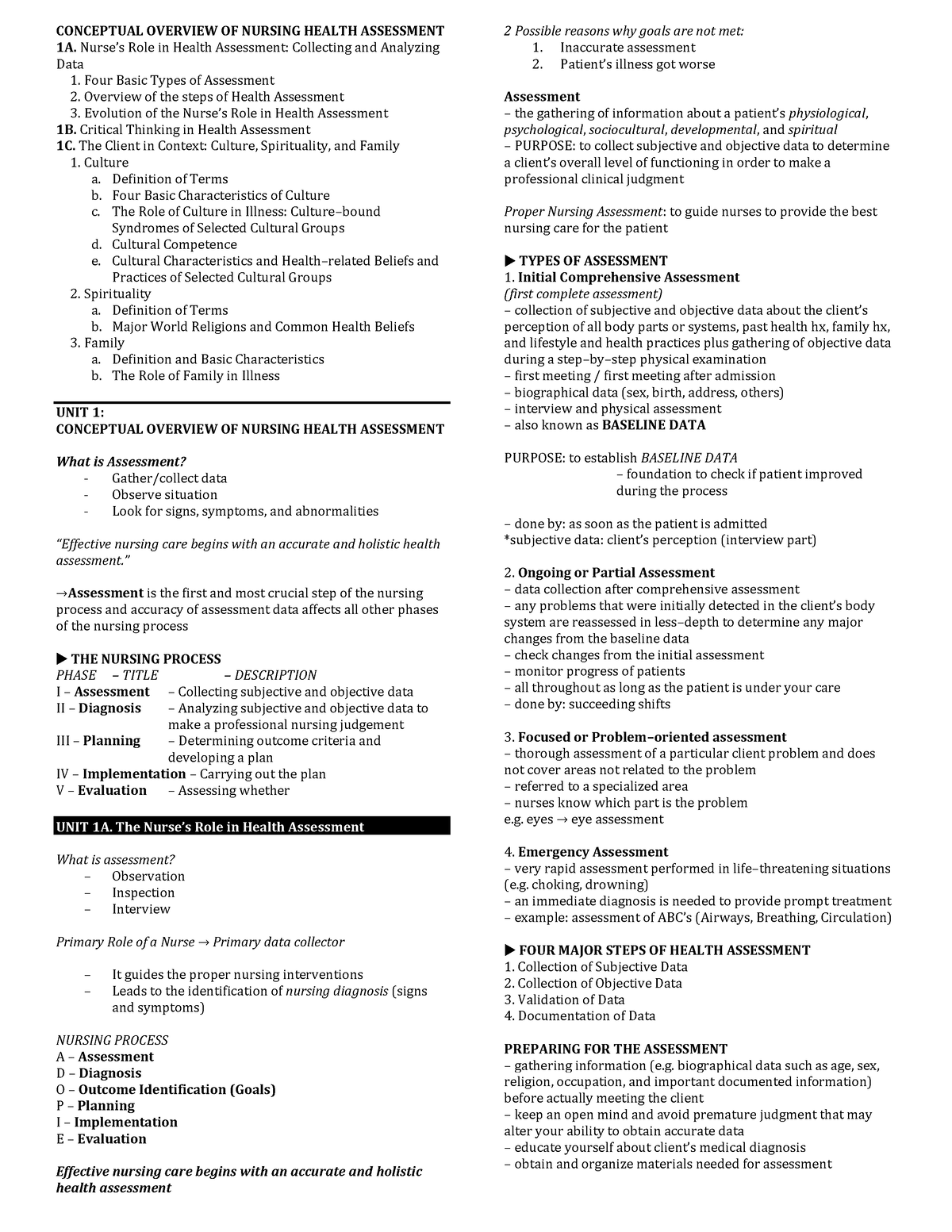 UNIT I A And B - Lecture Notes Of Unit 1 Health Assessment - CONCEPTUAL ...