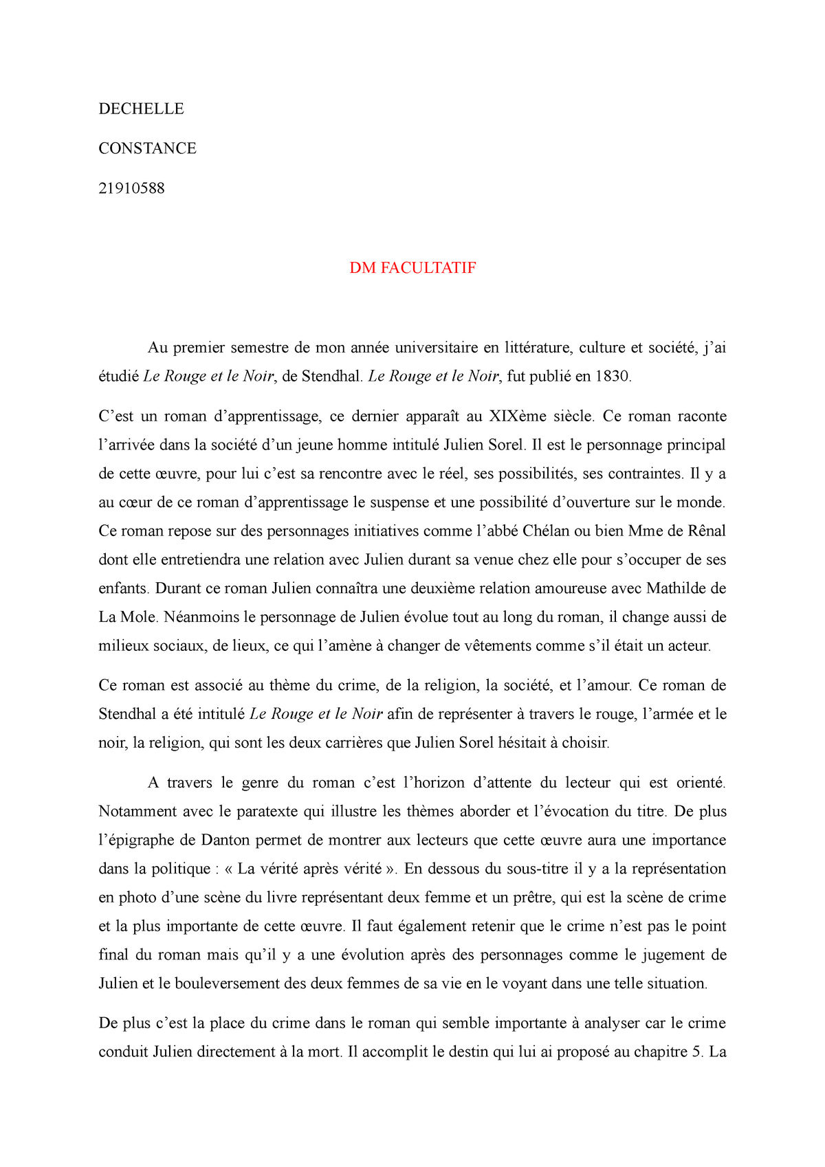 texte rencontre julien sorel madame de renal