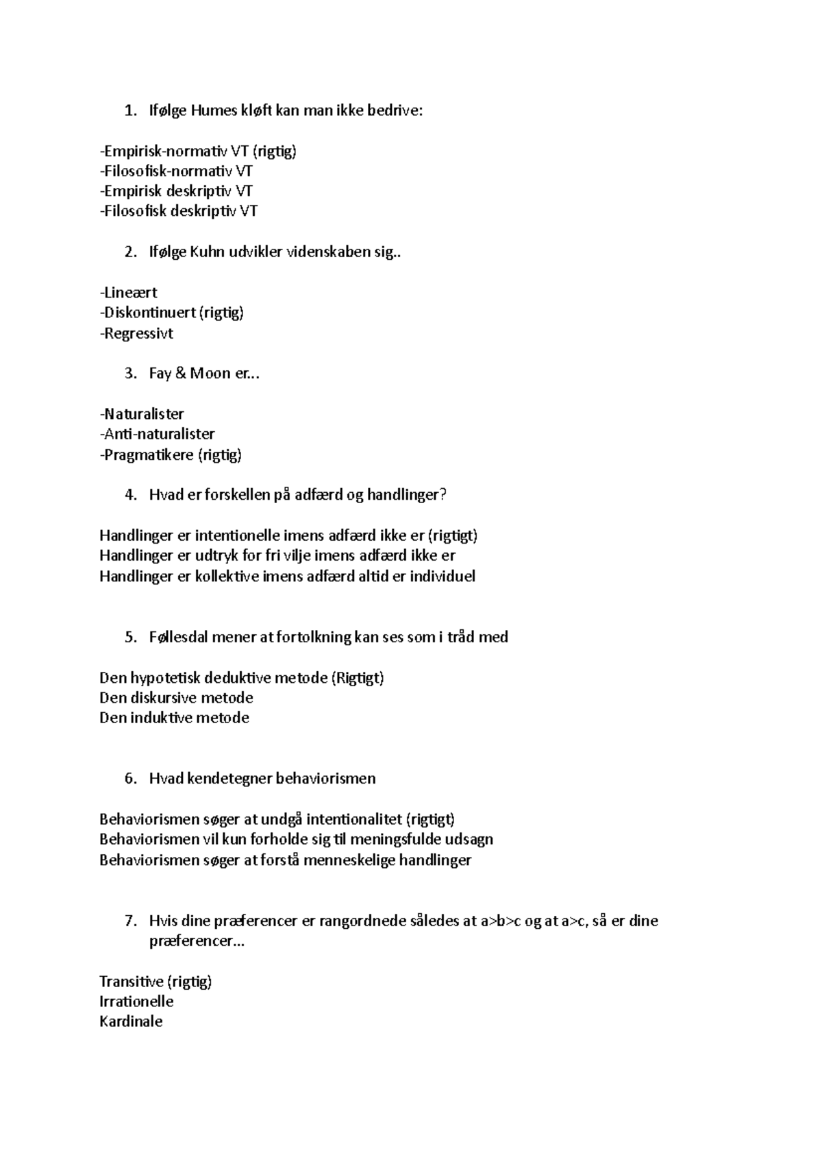 Quiz med svar, forskellige emner, videnskabsteori Ifølge Humes kløft