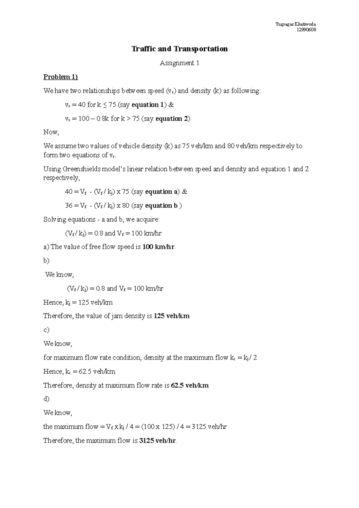 Traffic assignment - Traffic and Transportation Assignment 1 Problem 1 ...