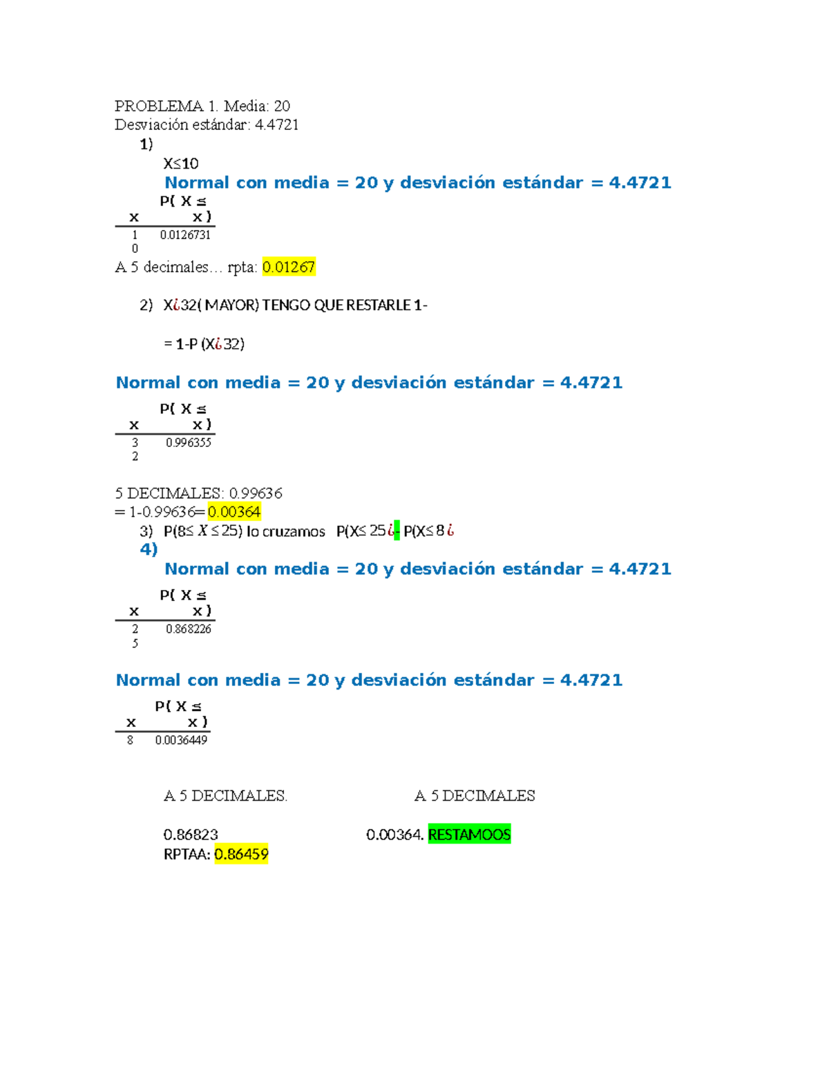 Minitab Distribucion Normal - PROBLEMA 1. Media: 20 Desviación estándar ...