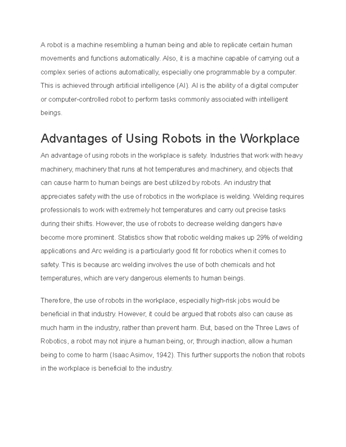 robots in the workplace essay