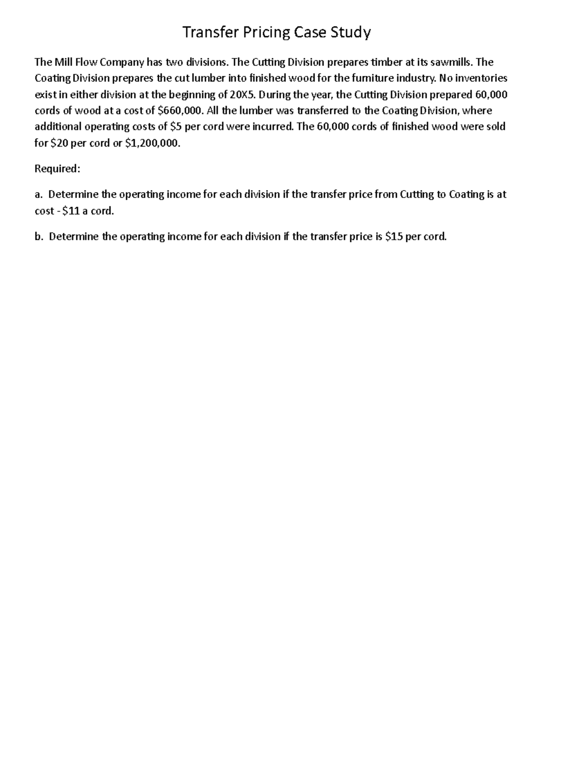 Transfer Pricing Case Studies Transfer Pricing Case Study The Mill